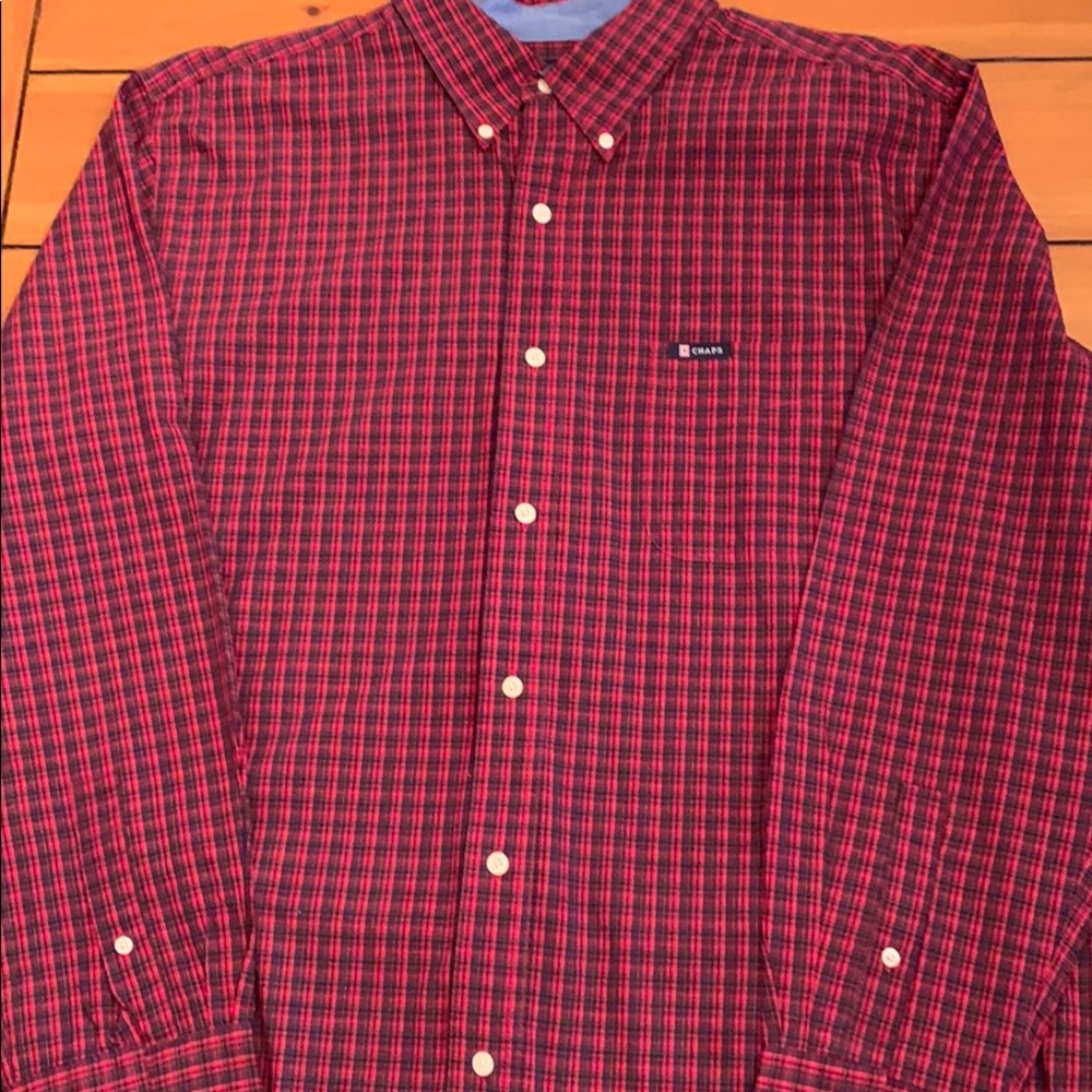Chaps Easy Care Dress Shirt. Red checkered